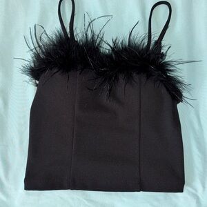 Black Feather Trim Cami Top